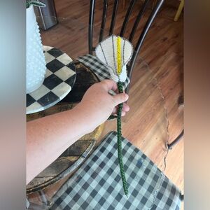 Handmade South African Beaded Flower - White Calla Lily with Yellow Spadix